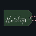 Happy Holidays Green White Minimalist Gift Tags<br><div class="desc">This minimalist and elegant gift tag features white Happy Holidays text on the front side and on the back side personalise it with your name or family name. The background is in green colour.</div>