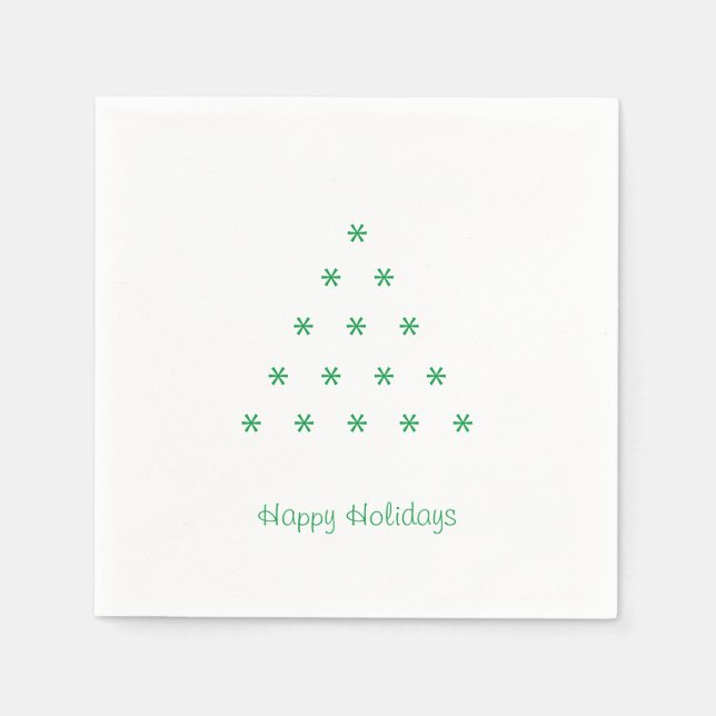 Happy Holidays Green white snow Stars Tree paper Napkin (Front)