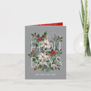 Happy Holidays Greenery Berries Folded Holiday Card