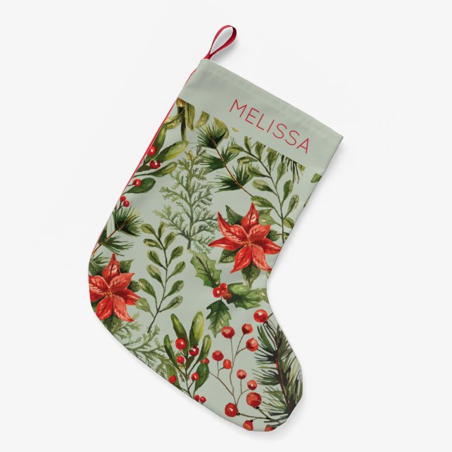 Happy Holidays Greenery Festive Family Small Christmas Stocking (Front (Hanging))