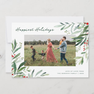 happy holidays greenery frame christmas card
