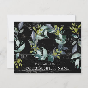 Happy Holidays Greenery Wreath Black Business Holiday Card
