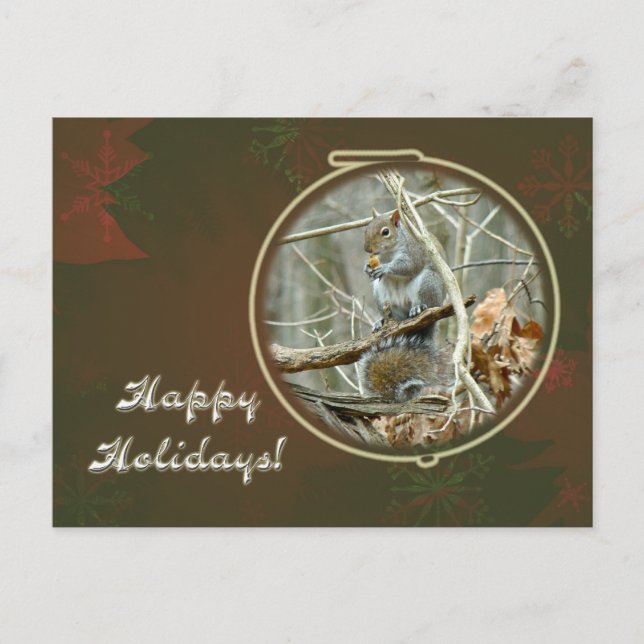 Happy Holidays Greeting - Grey Squirrel Holiday Postcard (Front)