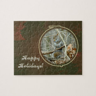 Happy Holidays Greeting - Grey Squirrel Jigsaw Puzzle