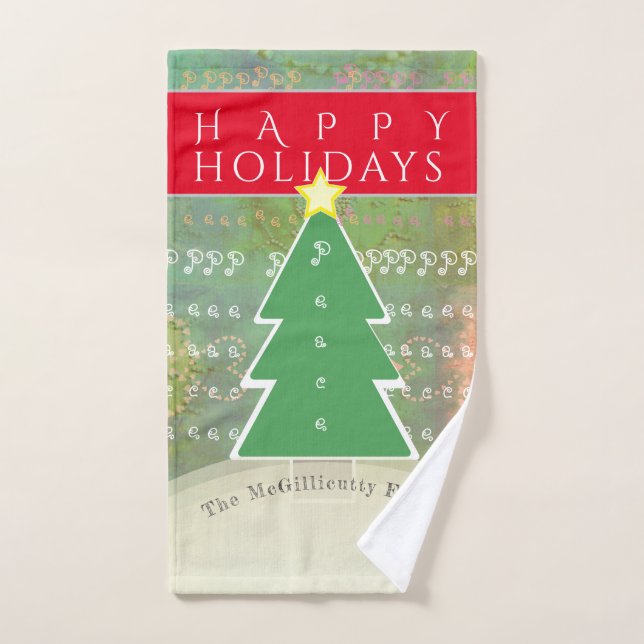 "Happy Holidays" Grey Painterly. Custom Greeting Hand Towel (Hand Towel)