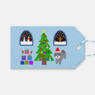 Happy Holidays Grey Poodle Christmas #4-2 Gift Tag