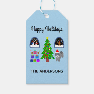 Happy Holidays Grey Poodle Christmas #4 Gift Tag