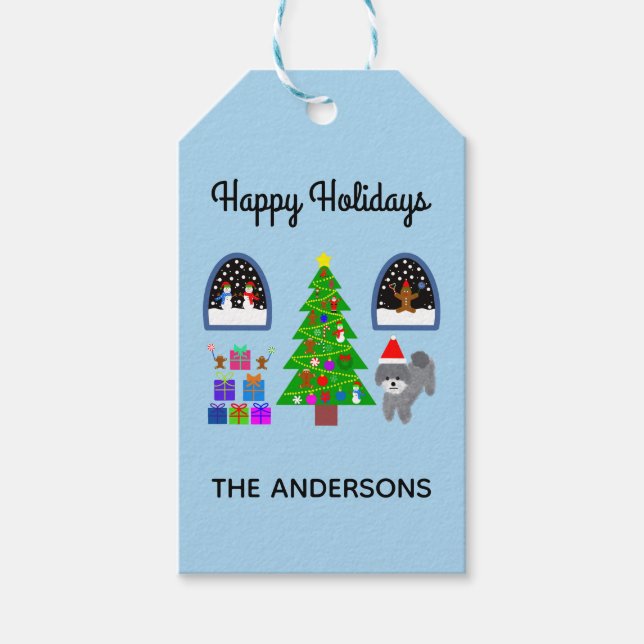 Happy Holidays Grey Poodle Christmas #4 Gift Tag (Front)
