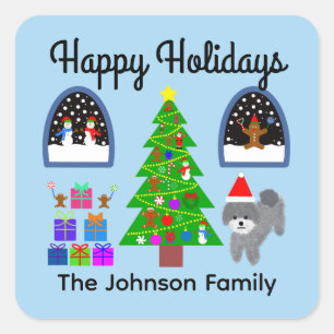 Happy Holidays Grey Poodle Christmas #4 Stickers