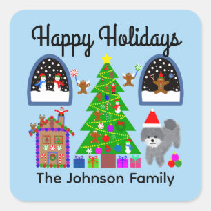 Happy Holidays Grey Poodle Christmas #6 Stickers