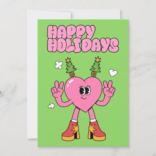 Happy Holidays - Groovy Heart of the Season Holiday Card (Front)