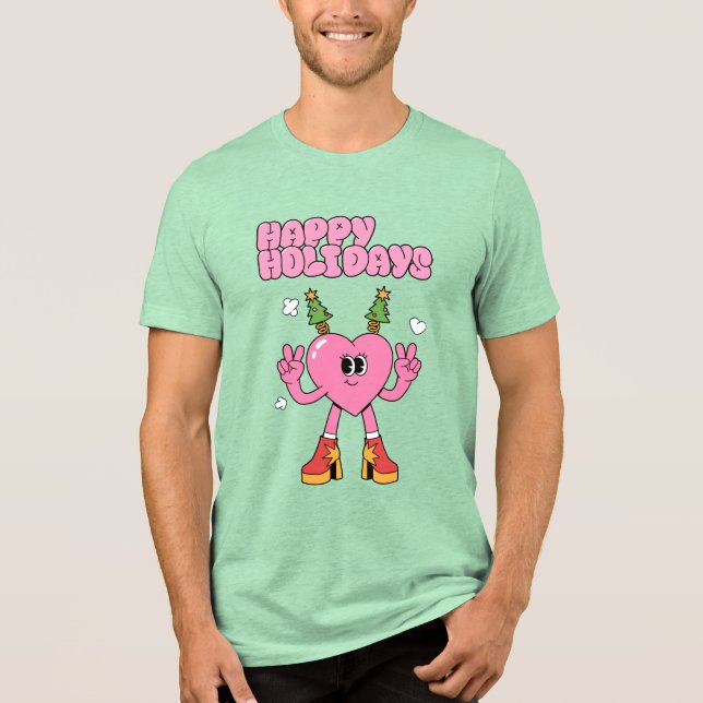 Happy Holidays - Groovy Heart of the Season Tri-Blend Shirt (Front)