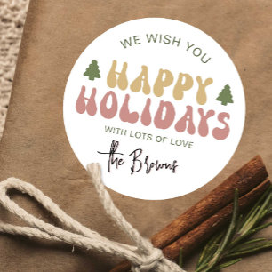 Happy Holidays Groovy Retro Christmas Gift Classic Round Sticker