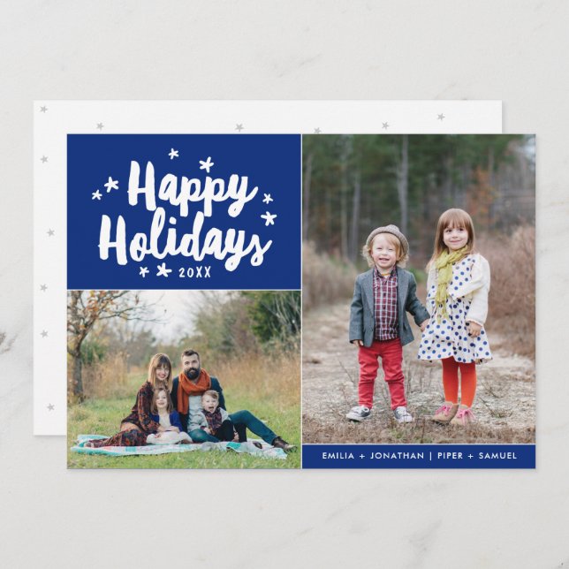 Happy Holidays Hand Lettered 2 Photo Holiday (Front/Back)