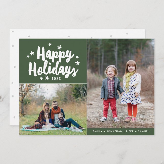 Happy Holidays Hand Lettered 2 Photo Holiday (Front/Back)