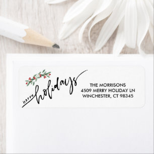 Happy Holidays Hand lettered Berry Return Address
