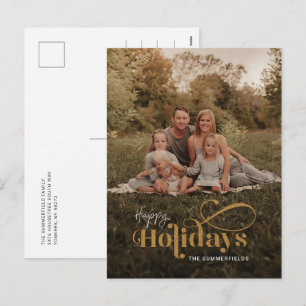 Happy Holidays Hand-Lettered Photo Rustic Holiday Postcard