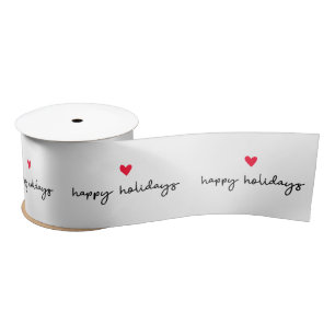 Happy Holidays Hand Lettered Script Christmas Satin Ribbon