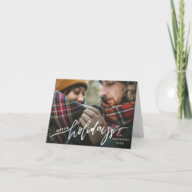 Happy Holidays Hand-Lettered Script Overlay Photo Holiday Card (Front)