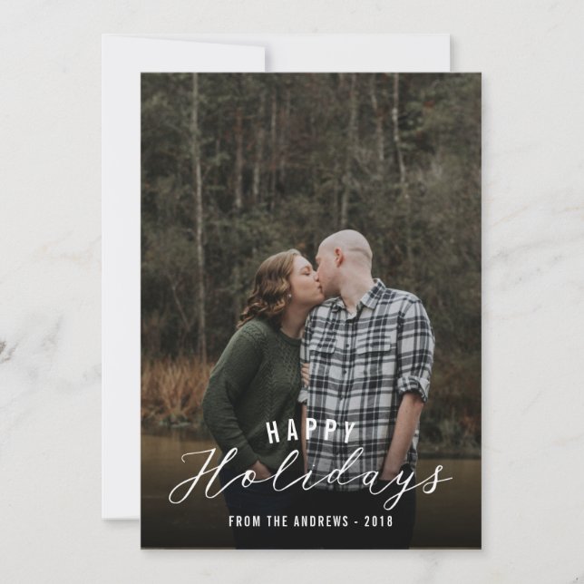 Happy Holidays Hand written vertical Photo Holiday Card (Front)