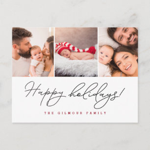 Happy Holidays Handlettering script multiple Photo Holiday Postcard