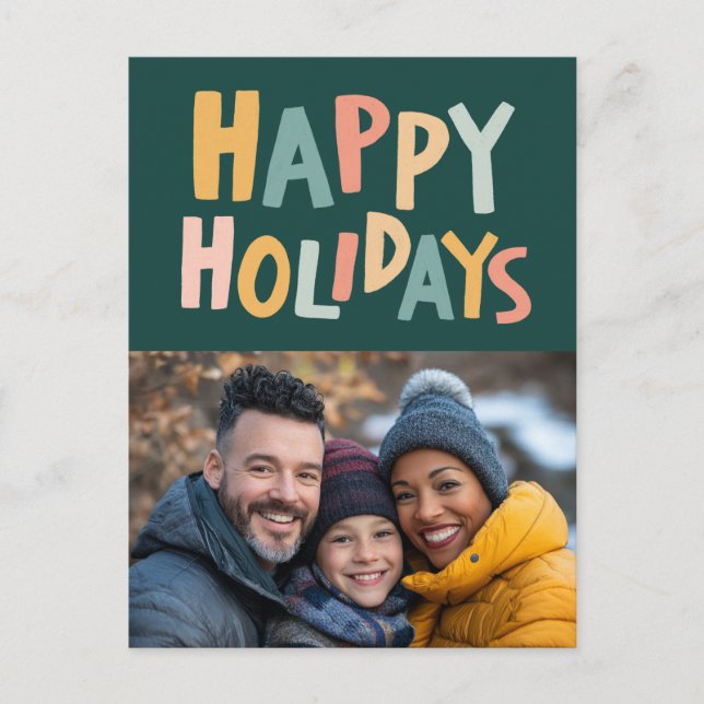 HAPPY HOLIDAYS Handmade Custom PHOTO Christmas Holiday Postcard (Front)