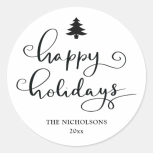 Happy Holidays Handwritten Modern Christmas Classic Round Sticker