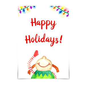 "Happy Holidays" Happy Elf Watercolour Card