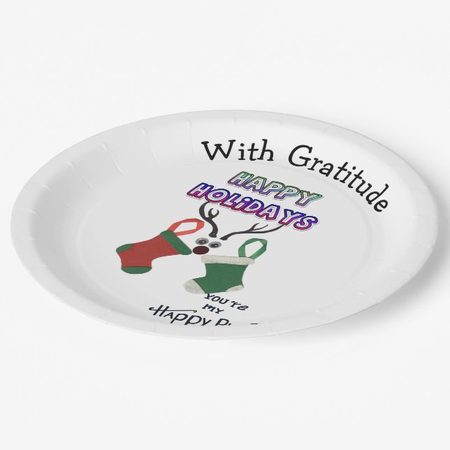 Happy Holidays Happy Place with Gratitude Paper Plate (Angled)