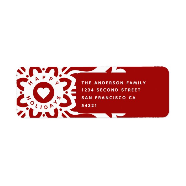 Happy Holidays Heart Snowflake Red White (Front)