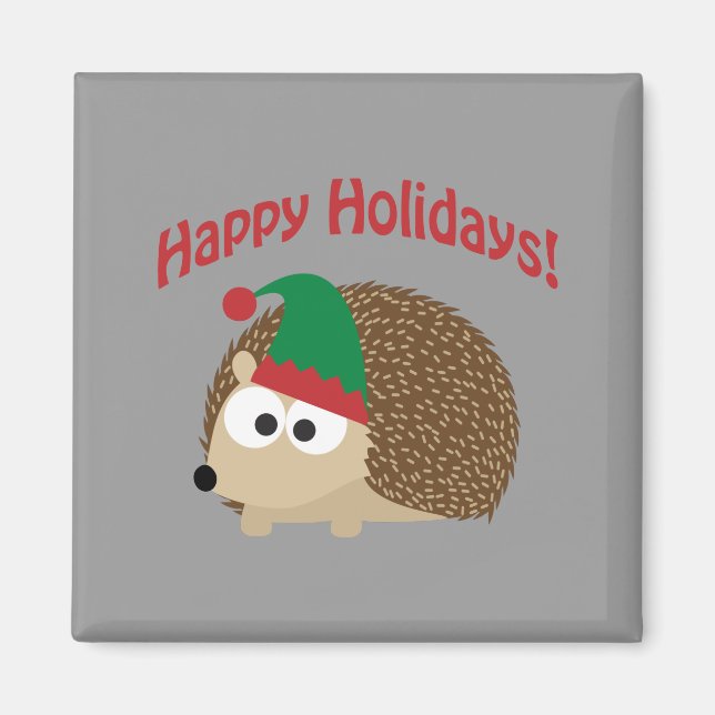 Happy Holidays! Hedgehog Elf Magnet (Front)