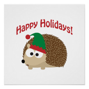 Happy Holidays! Hedgehog Elf Poster