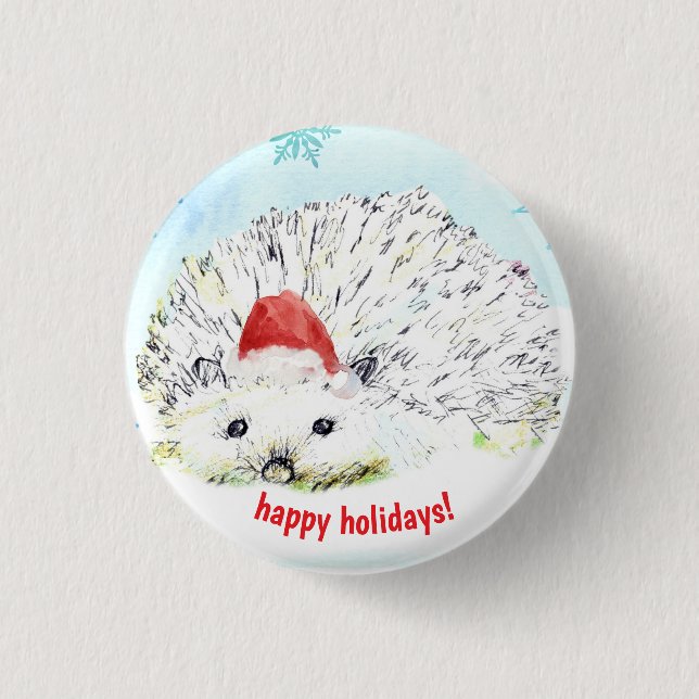 Happy Holidays Hedgehog Santa Hat Wildlife 3 Cm Round Badge (Front)