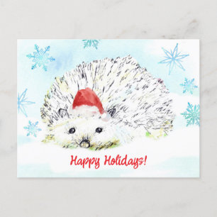 Happy Holidays Hedgehog Santa Hat Wildlife Holiday Postcard