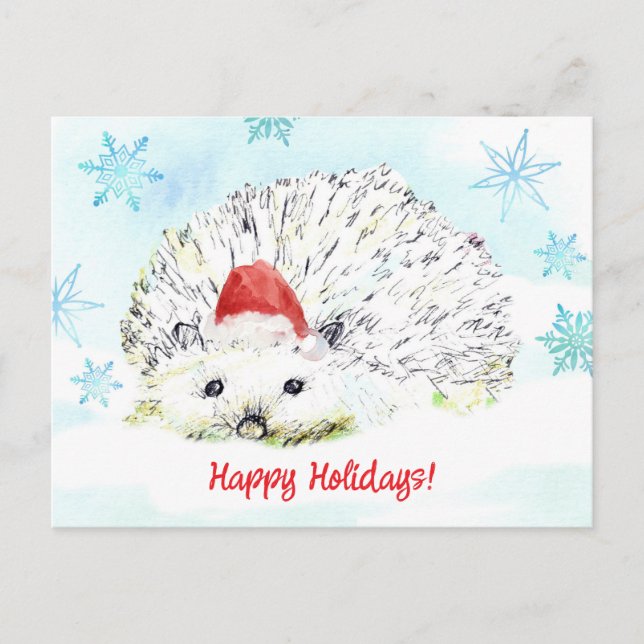 Happy Holidays Hedgehog Santa Hat Wildlife Holiday Postcard (Front)