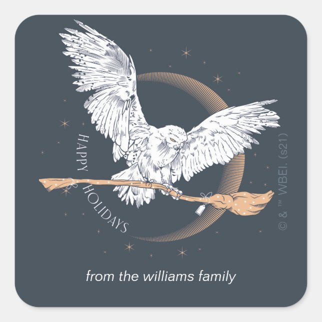 Happy Holidays Hedwig Delivery | Personalised Square Sticker (Front)