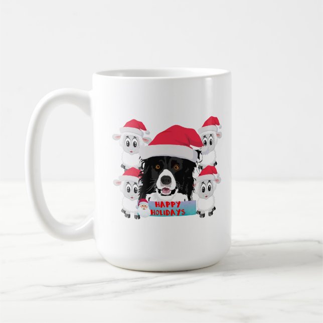 Happy Holidays Herding Dog & Sheep Coffee Mug (Left)