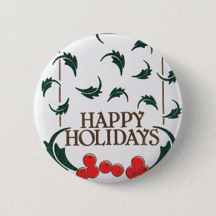 Happy Holidays Holly 6 Cm Round Badge