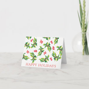 Happy Holidays Holly Berry Christmas Card