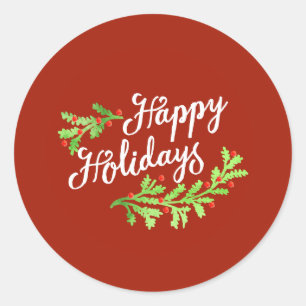 Happy Holidays Holly Berry Christmas Round Sticker