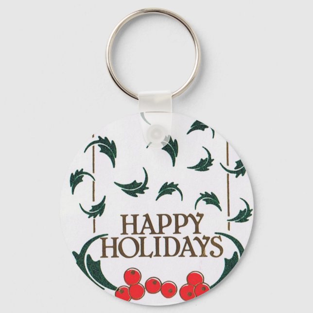 Happy Holidays Holly Key Ring (Front)