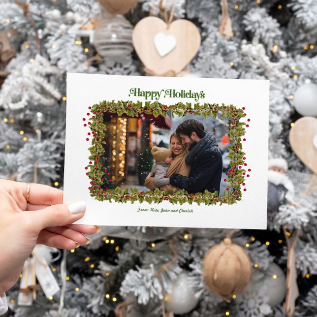 Happy Holidays Holly Photo Christmas Card (Creator Uploaded)