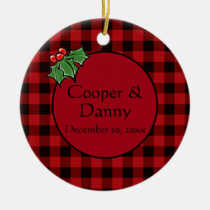 Happy Holidays Holly Sprigs, Christmas greenery Ceramic Tree Decoration