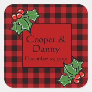 Happy Holidays Holly Sprigs, Christmas greenery Square Sticker