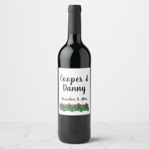 Happy Holidays Holly Sprigs, Christmas greenery Wine Label