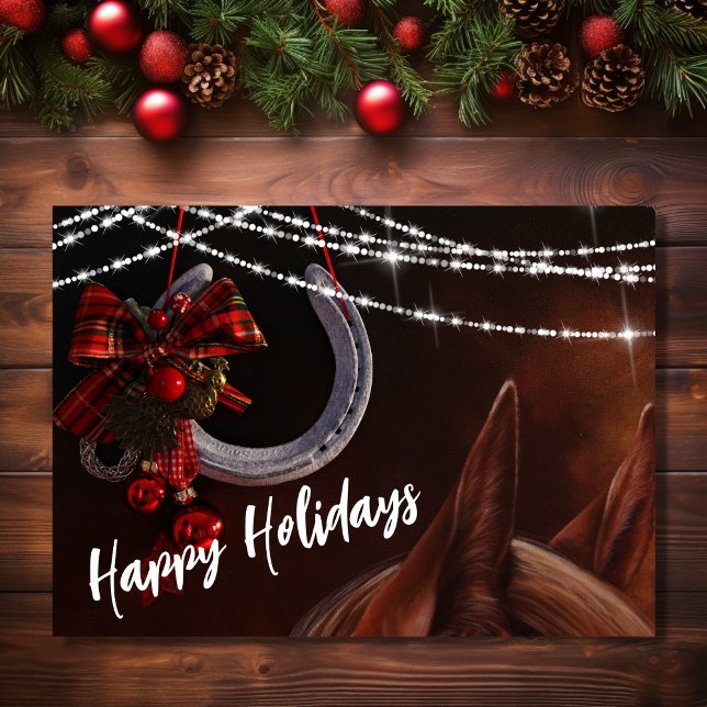 Happy Holidays Horse and Horseshoe Christmas Holiday Card (Front - Happy Holidays Horse and Horseshoe Christmas Holiday Card)