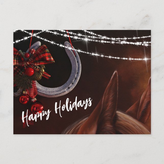 Happy Holidays Horse and Horseshoe Christmas  Holiday Postcard (Front)