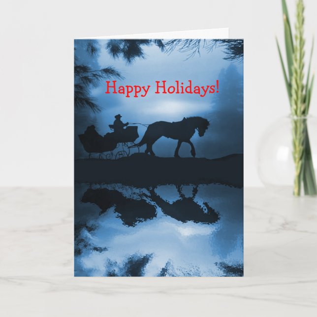Happy Holidays Horse and Sleigh in the Snow Holiday Card (Front)