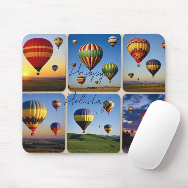Happy Holidays-Hot Air Balloons Mouse Mat (With Mouse)