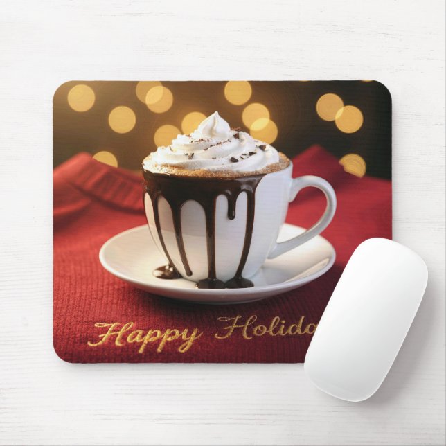 Happy Holidays Hot Cocoa Mouse Mat (With Mouse)
